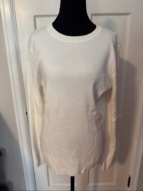 Halogen Cream Ribbed Women's Long Sleeve Crewneck Sweater Ivory Cloud Size XXL